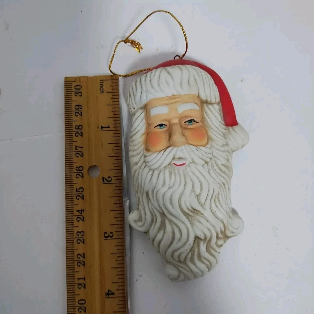 Vintage Ceramic Christmas Ornament Santa Claus Face Red And‎ White 4